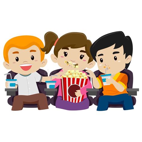 Kids Watching Movie while Eating Popcorn Stock Vector - Illustration of male, leisure: 72586170