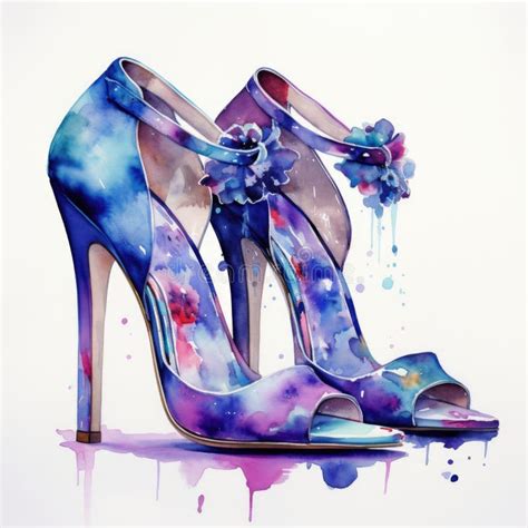 Watercolor Fashion Shoes Illustration Ai Generative Stock Illustration