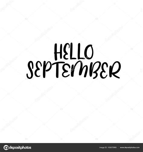 Hello September Hand Lettering Inscription Autumn Greeting Card Brush