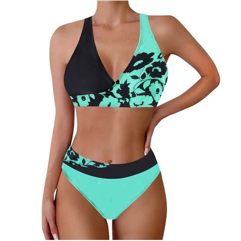 DISKEBUISS Women S Bikini Summer Halter Padded Bathing Suit Print Slim Backless Swimsuits