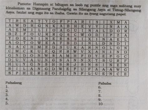 Panuto Hanapin At Bilugan Sa Loob Ng Puzzle Ang Mga Salitang