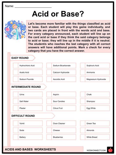 Acids And Bases Worksheets Uses Of Acids And Bases Fun Facts