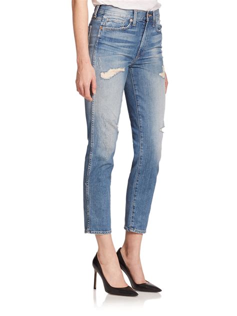 Genetic Denim Birkin High Rise Distressed Cropped Straight Leg Jeans In