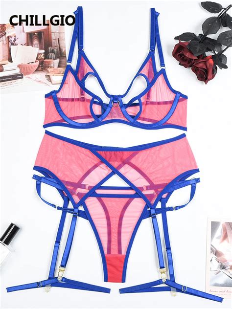 Chillgio Women Mesh Transparent Bra Brief Suits Erotic Casual Sheer Tight Lingerie Fashion Two
