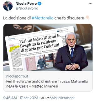 Porro attacca Mattarella perché non ha graziato il criminale che sparò