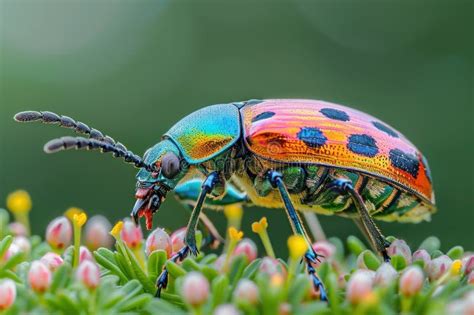 Vibrant Bug On Flower Petals Close Up Photo Of Colorful Insect In