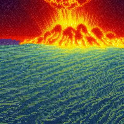 Lava Raining Down From Sky Onto Ocean Beautiful Stable Diffusion