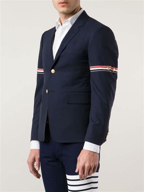 Thom Browne Striped Arm Band Blazer In Blue For Men Lyst