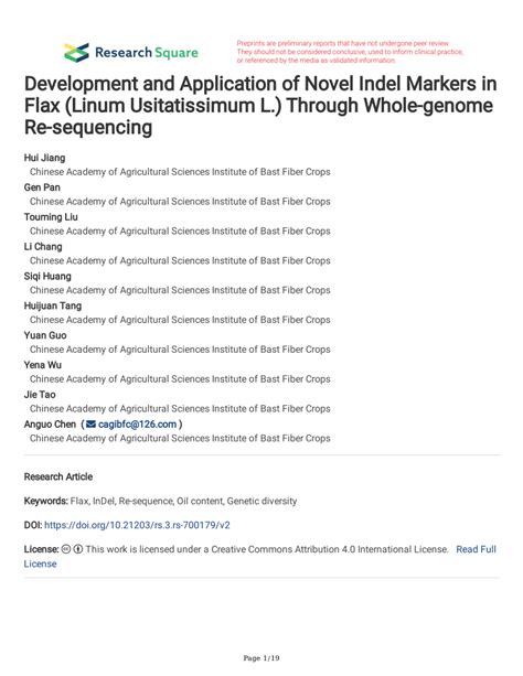 Pdf Development And Application Of Novel Indel Markers In Flax Linum