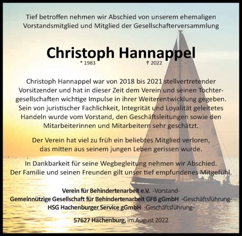 Traueranzeigen Von Christoph Hannappel Rz Trauer De