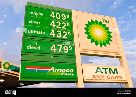 Gas Station Sign Showing Gasoline Prices Stock Photo Alamy