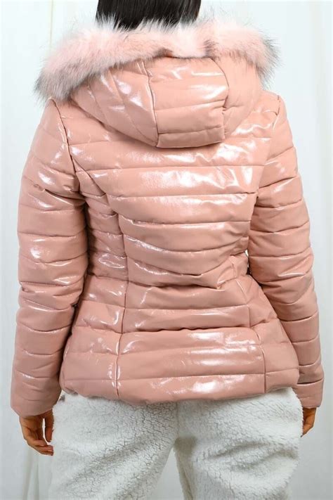 Womens Ladies Quilted Winter Coat Puffer Fur Collar Hooded Shiny Jacket