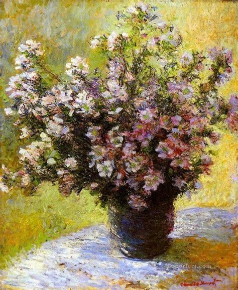 Bouquet Of Mallows Claude Monet Impressionism Flowers Painting In Oil