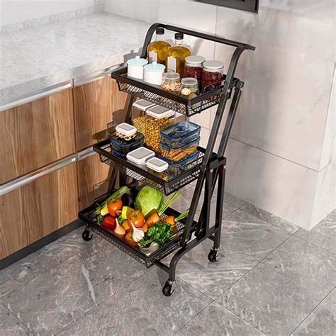 Amazon BENOSS 3 Tier Foldable Kitchen Cart Rolling Utility Cart