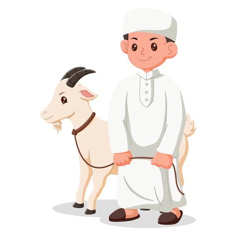 Cute moslem boy with goat cartoon. Hand drawn eid al-adha boy and goat ...