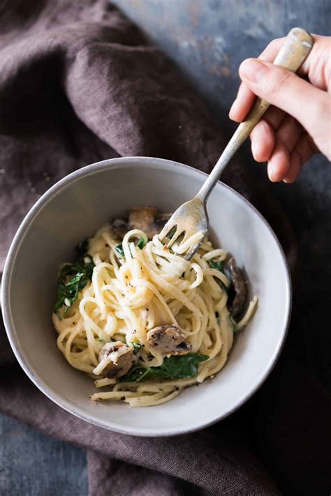 Creamy Lemon Mushroom Kale Linguine Pasta My Food Story