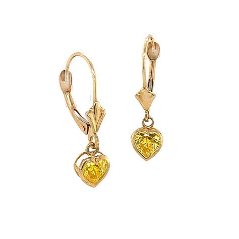 K Gold Citrine Cz Heart Dangle Leverback Earrings For Girls The