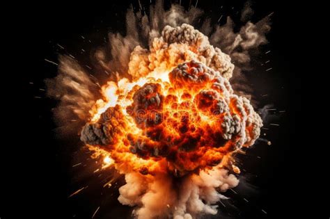 Powerful Fireball Explosion Against A Black Background Stock Photo