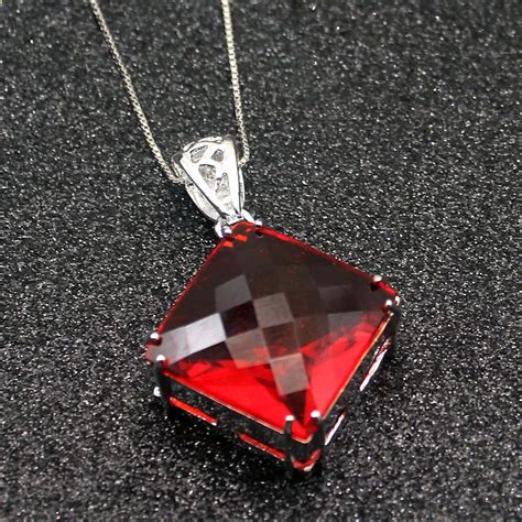 Natural Huge Square Red Garnet 925 Sterling Silver For Women Charms