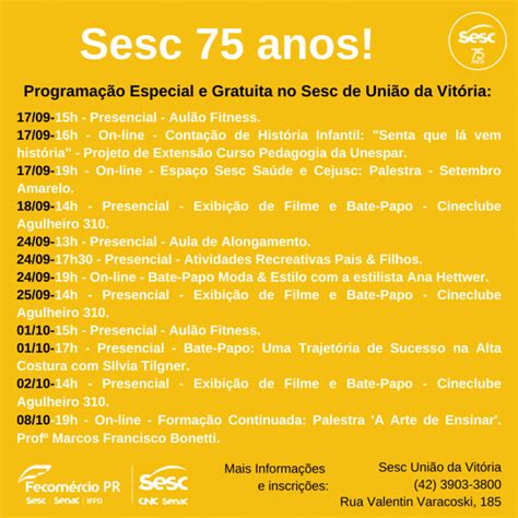 Sesc Comemora 75 Anos No Brasil Com Programação Gratuita Em União Da