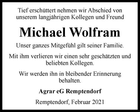 Traueranzeigen Von Michael Wolfram Trauer In Thueringen De