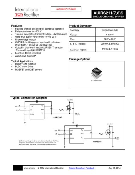 Auirs S Datasheet Single Channel Driver