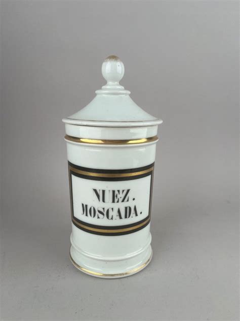 Proantic Pot De Pharmacie En Porcelaine De Paris Nuez Moscada Du X