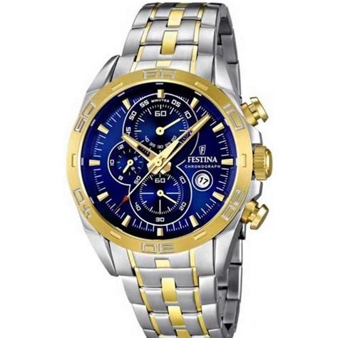 Festina F16655 3 Men S Watch Blue Dial Sport Chrono Two Tone Stainless Steel Uhren Herren