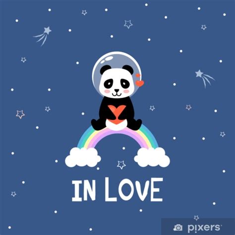 Vinilo Pixerstick Panda Astronauta Enamorado Sentado En El Arco Iris En