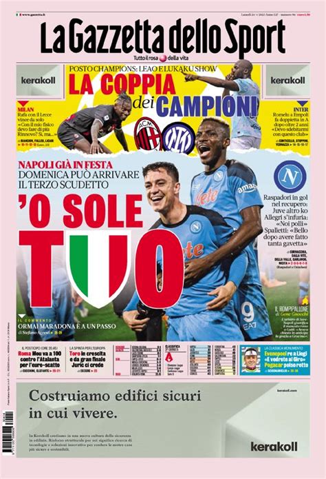 La Prima Pagina Della Gazzetta Dello Sport Del 26 04 2023