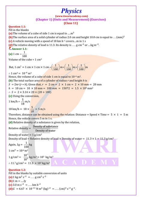 Ncert Solutions For Class 11 Physics Chapter 1 Units And Measurements