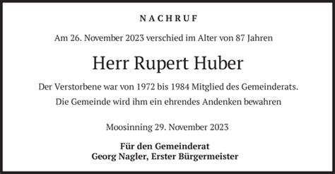 Traueranzeigen Von Rupert Huber Trauer Merkur De