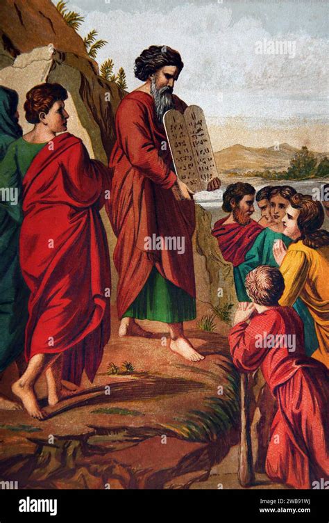 Illustration Of Moses Descending Mount Sinai Holding The Tablets Of The