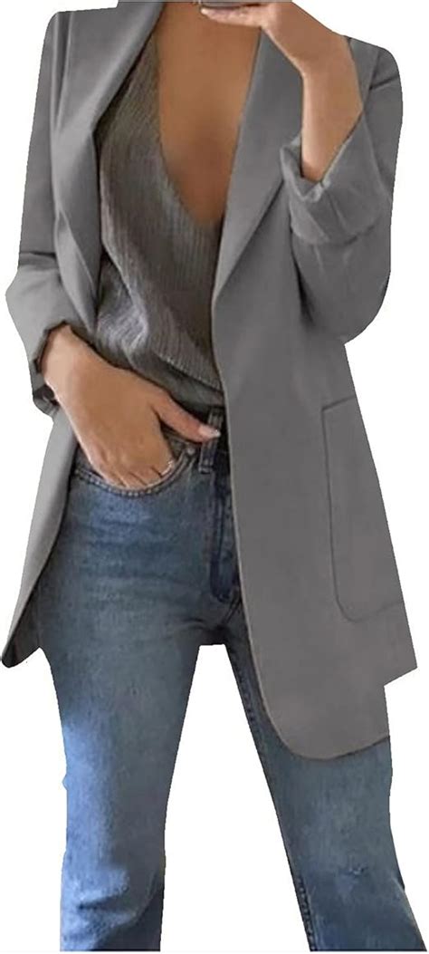 Uyvbiaa Blazer Damen Elegant Sportlich Longblazer Lang Strickjacke