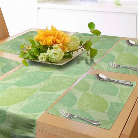 Nature Art Table Runner And Placemats Pastel Spring Natural Leaves Hand Drawn Sketch Style Forest