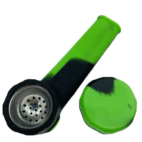 Silicone Smoking Pipe With Metal Bowl And Cap Lid Green Black Usa C4 Care