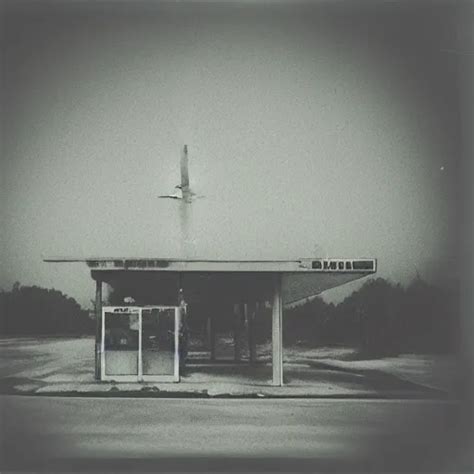 Polaroid Abandoned Gas Station Dark Moody Foggy Stable Diffusion