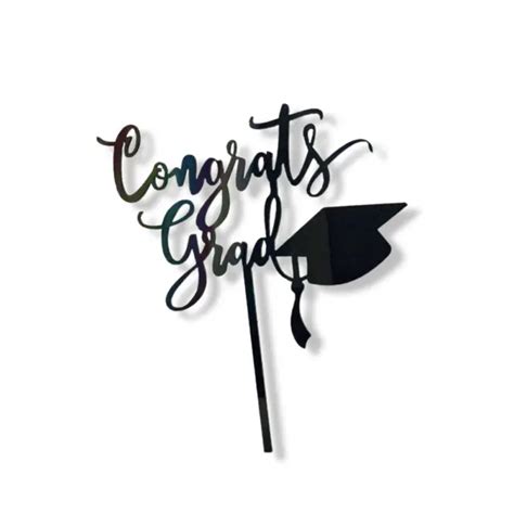 Acrylic Cake Topper Happy Graduation Congrats Grad Hat Black Decoration