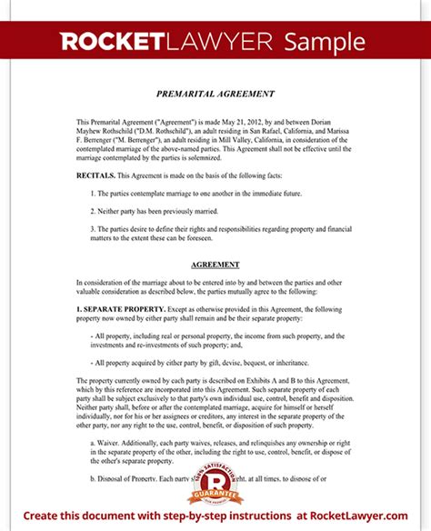 Premarital Agreement Form With Sample