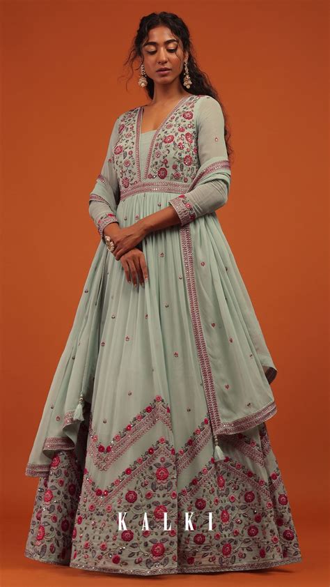 Presenting A Blue Floral Pattern Anarkali Suit Set Adorned With