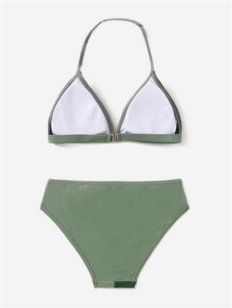 Girls Color Block Halter Bikini Swimsuit Shein Usa