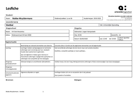 Lesvoorbereiding Vvb Week Lesfiche Student Naam Robbe Muyldermans