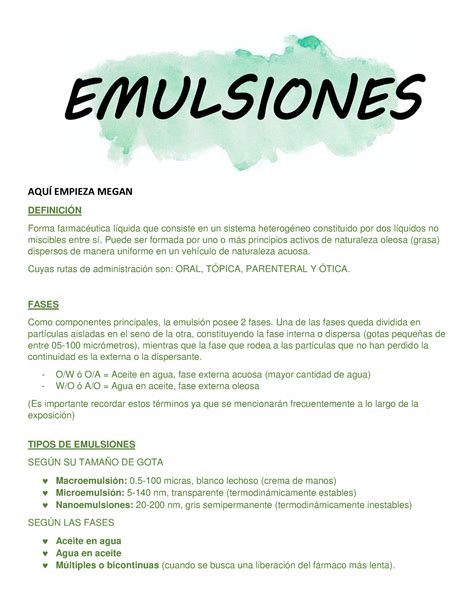 Emulsiones AQUÕ EMPIEZA MEGAN DEFINICIÓN Forma farmacéutica líquida