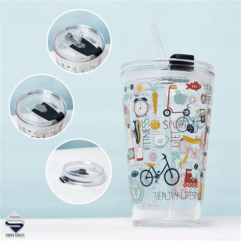 Jual Tumbler Gelas Kaca Motif Animal Sedotan Kaca Ware Cup 450ml H482