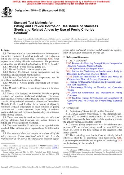 Astm G48 032009 Standard Test Methods For Pitting And Crevice