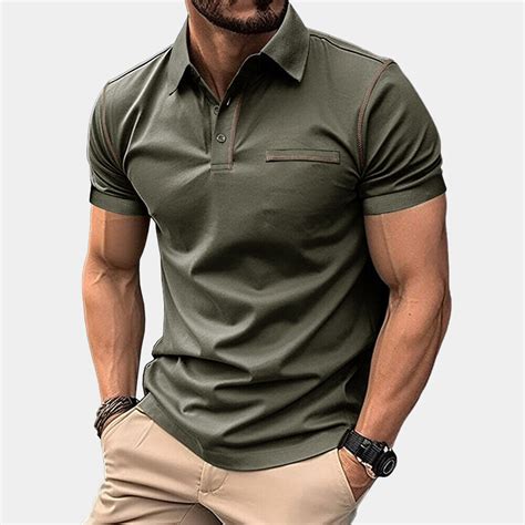 Polohemd Herren Knopf Kragen Bluse Kurzarm T Shirt Sommer Tops Freizeit