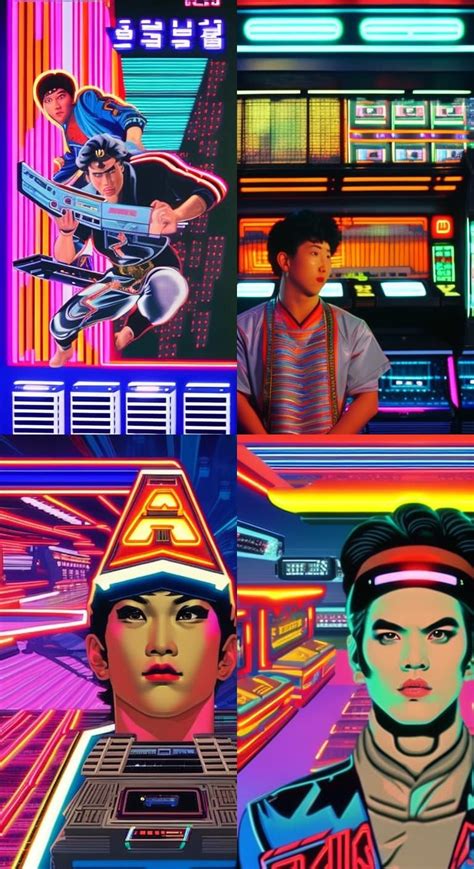 Cassette Futurism Asian Dude With A Mullet Wearing Head Band Entrance To 80s Inspired