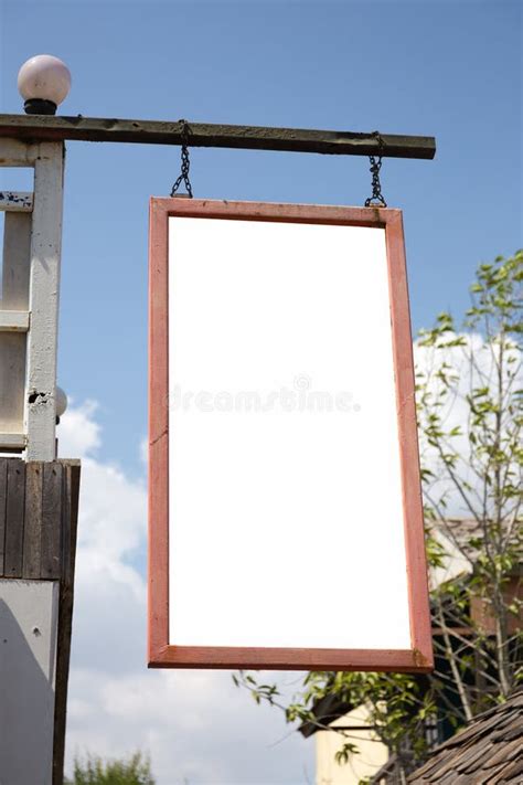 White Wood Blank Shop Sign Hanging On The Wall Stock Image Image Of