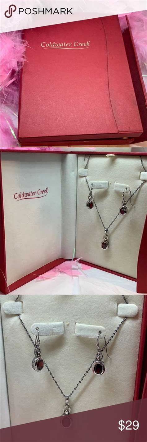 Coldwater Creek Garnet Silver Necklace Earrings Brand New Never Worn