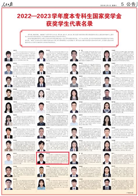 我校2名学子荣登《人民日报》国家奖学金获奖学生代表名录